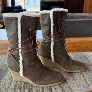 Michael Kors Brown Shearling Wedge Boots